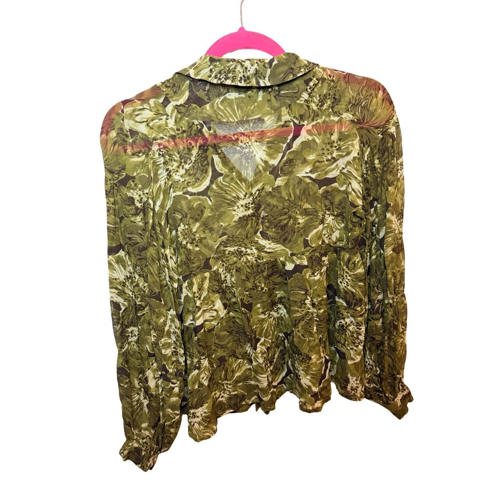 MICHAEL Michael Kors Sheer Floral Blouse Sz 2 Green Button Up Balloon Sleeve Top - Picture 7 of 9